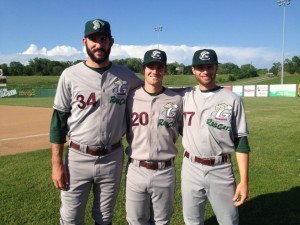 From left, Dustin Crenshaw, Kagen Hopkins and Ethan Gibbons make up 27 percent of the pitching staff with the Gary SouthShore RailCats of the Independent American Association. (Courtesy photo)