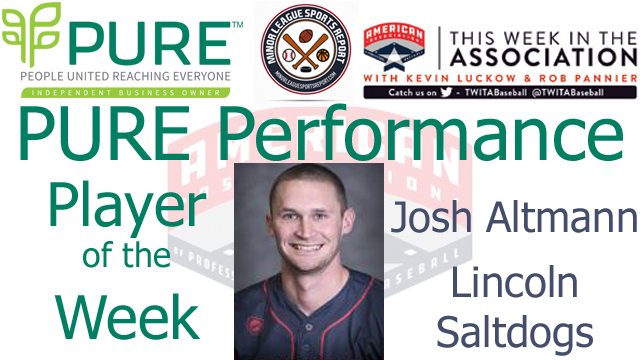 Lincoln Saltdogs IF Josh Altmann Named PURE Performance Player of the Week